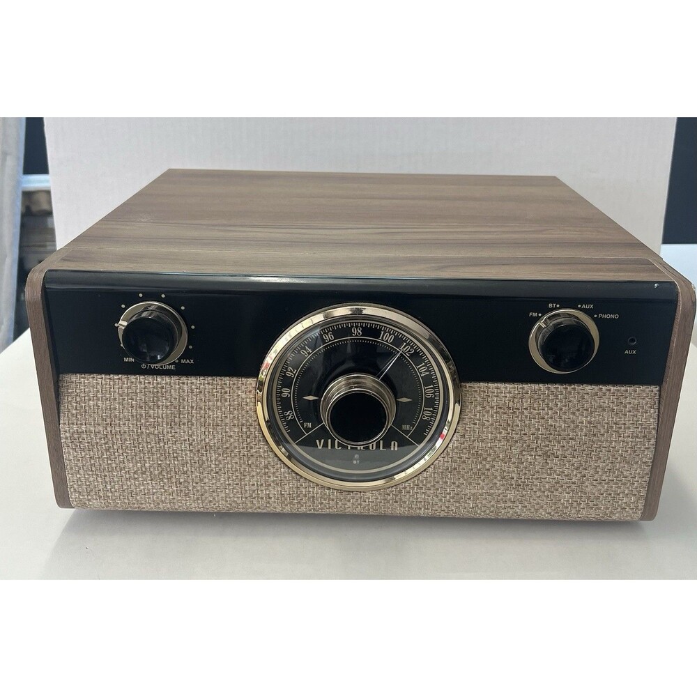 Victrola VTA-240B Bluetooth AM/FM 3-Speed Turntable Brown Wood RCA Line Out
